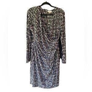 Calvin Klein Black and White Long Sleeve Faux Wrap Dress.  Size 12